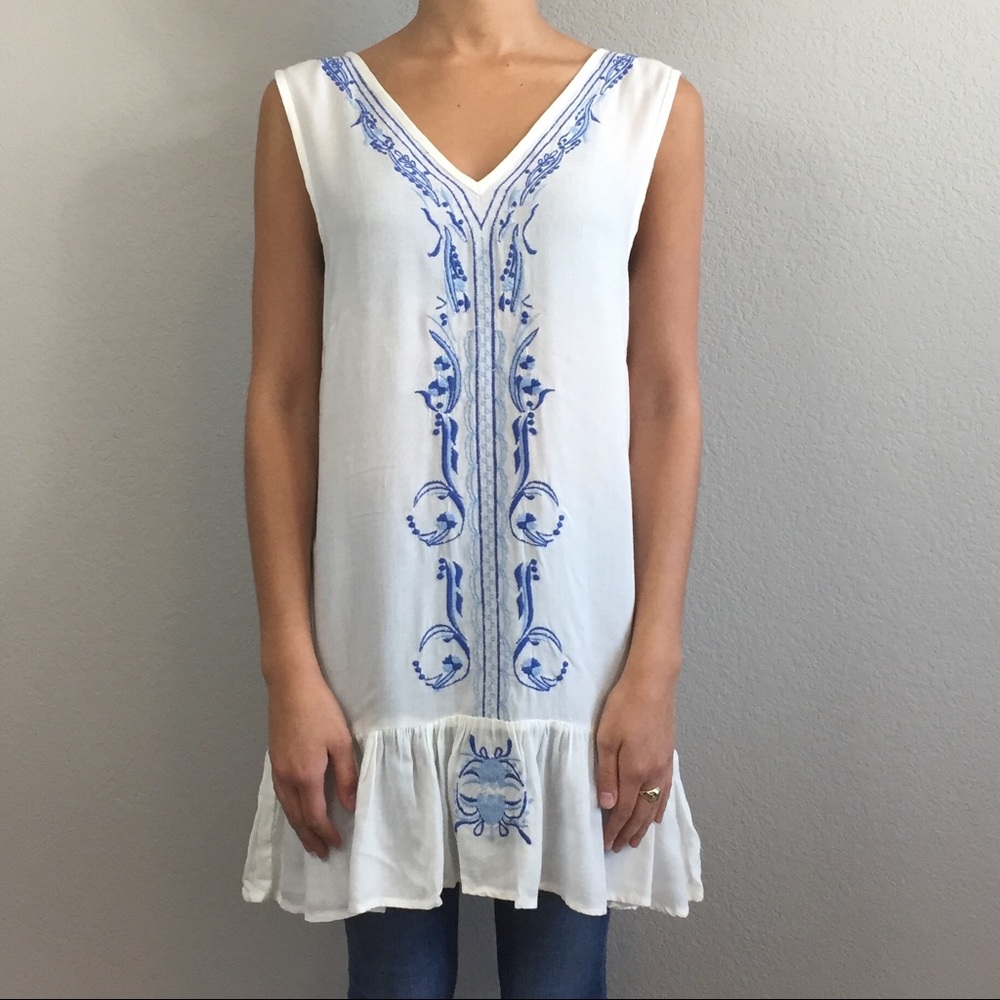 Sacred Threads White and Blue Embroidered Tunic